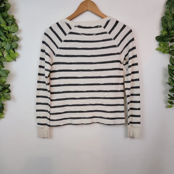 Merona Pulled Knit Striped Crewneck Pullover Cotton Blend Sweater Black & white - Picture 10 of 11